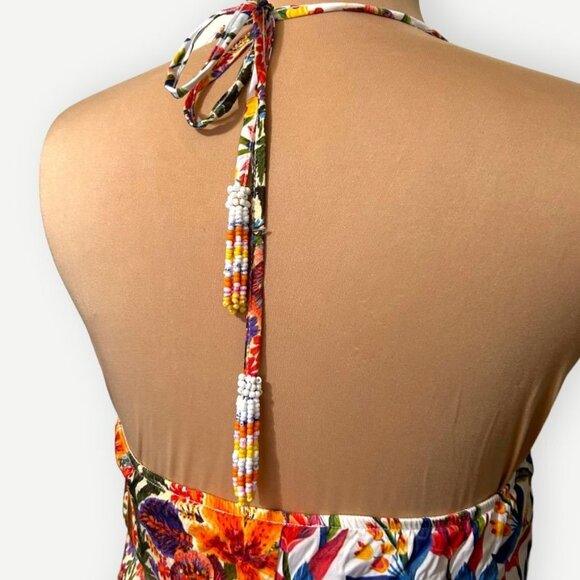 Farm Rio Spliced HalterTop XS Multi Beaded Tie Anthropologie EUC Summer Boho - Picture 7 of 10